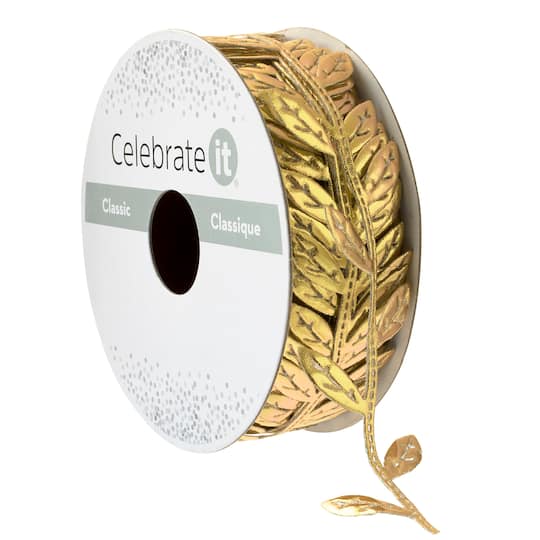1" x 3yd. Gold Leaf Ribbon by Celebrate It® Classic